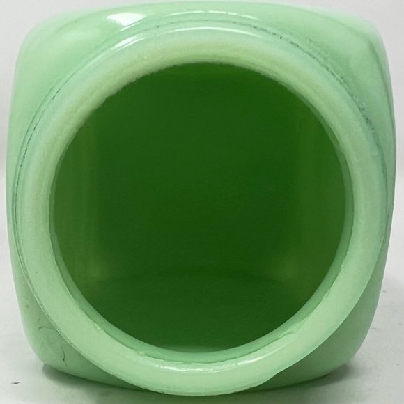 McKee Jadite Uranium Large Letters Glass Salt Shaker - Damaged Lid Front Graphic - Picture 8 of 9